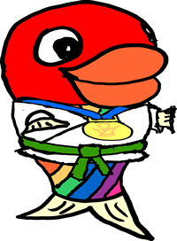 Rainbro wearing a green belt and gold medal