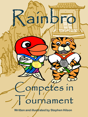 Book cover, Rainbro and Torasan wearing medals in front of the dojo